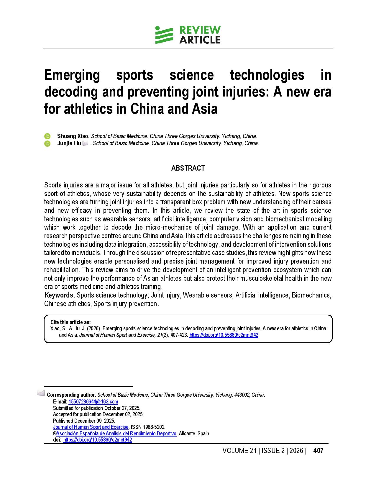 Emerging sports science technologies in decoding and preventing joint injuries: A new era for athletics in China and Asia