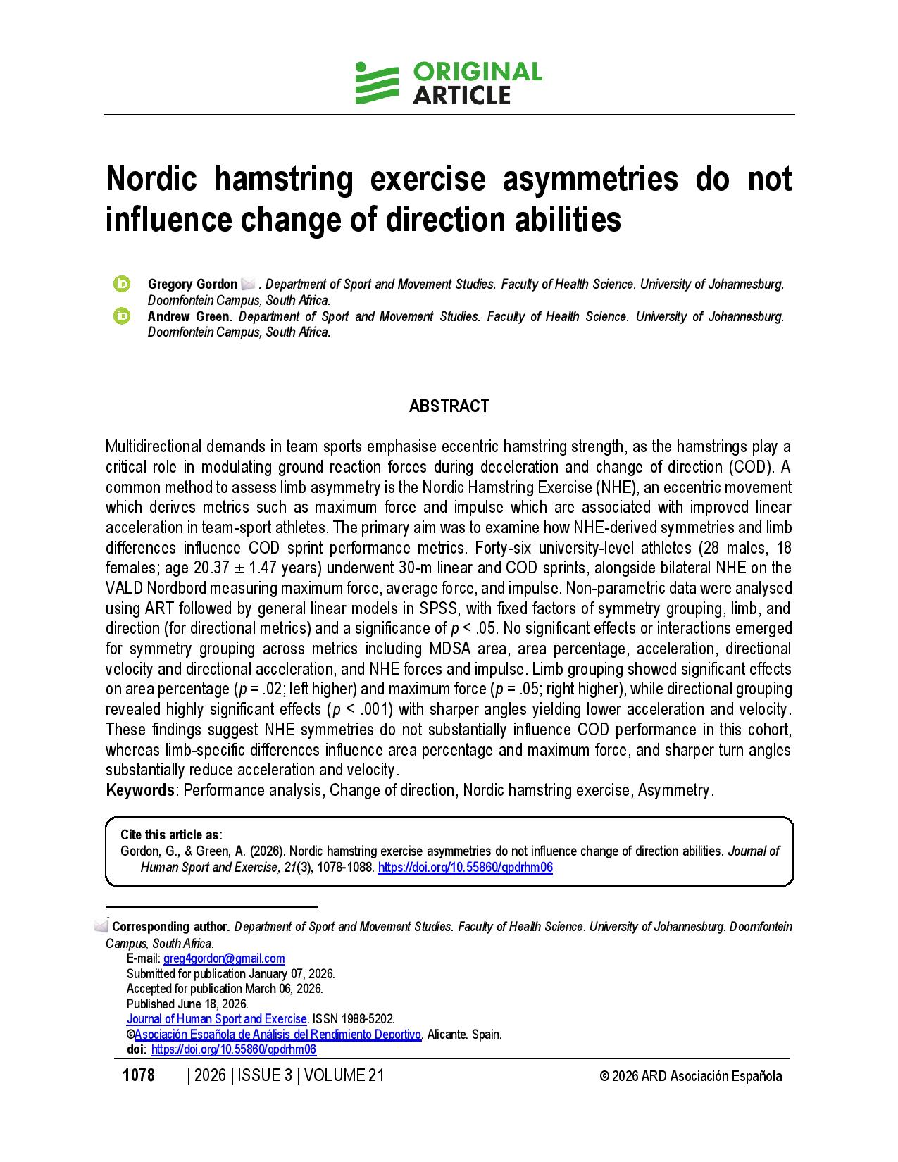 Nordic hamstring exercise asymmetries do not influence change of direction abilities