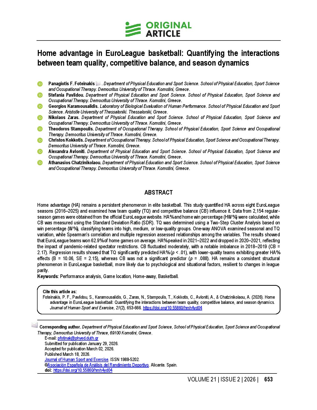 Home advantage in EuroLeague basketball: Quantifying the interactions between team quality, competitive balance, and season dynamics