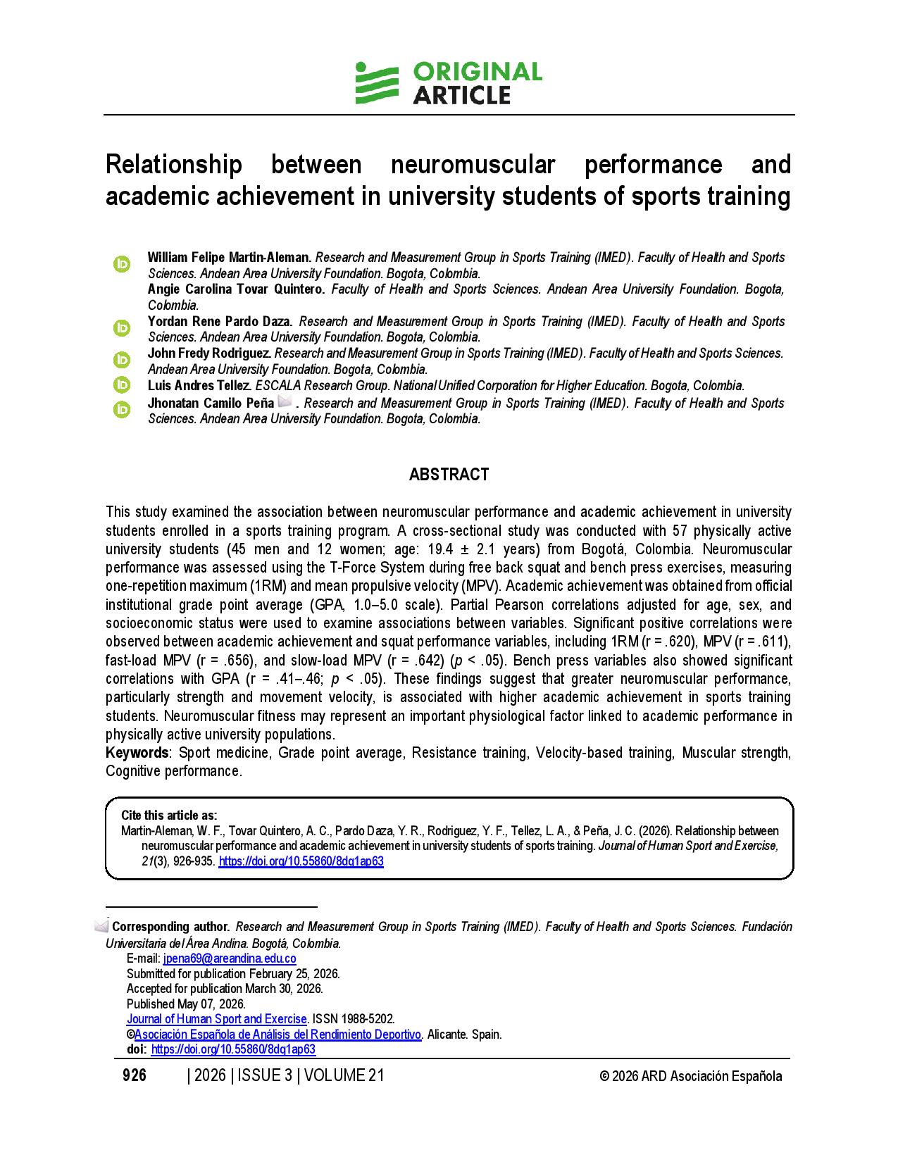 Relationship between neuromuscular performance and academic achievement in university students of sports training