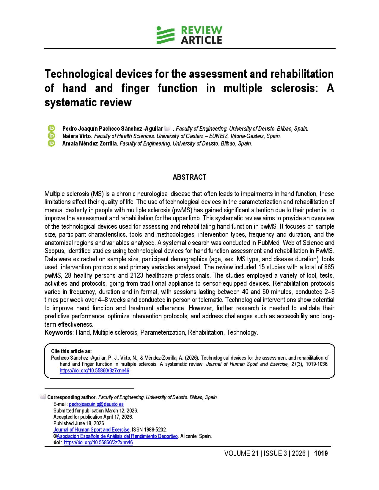 Technological devices for the assessment and rehabilitation of hand and finger function in multiple sclerosis: A systematic review