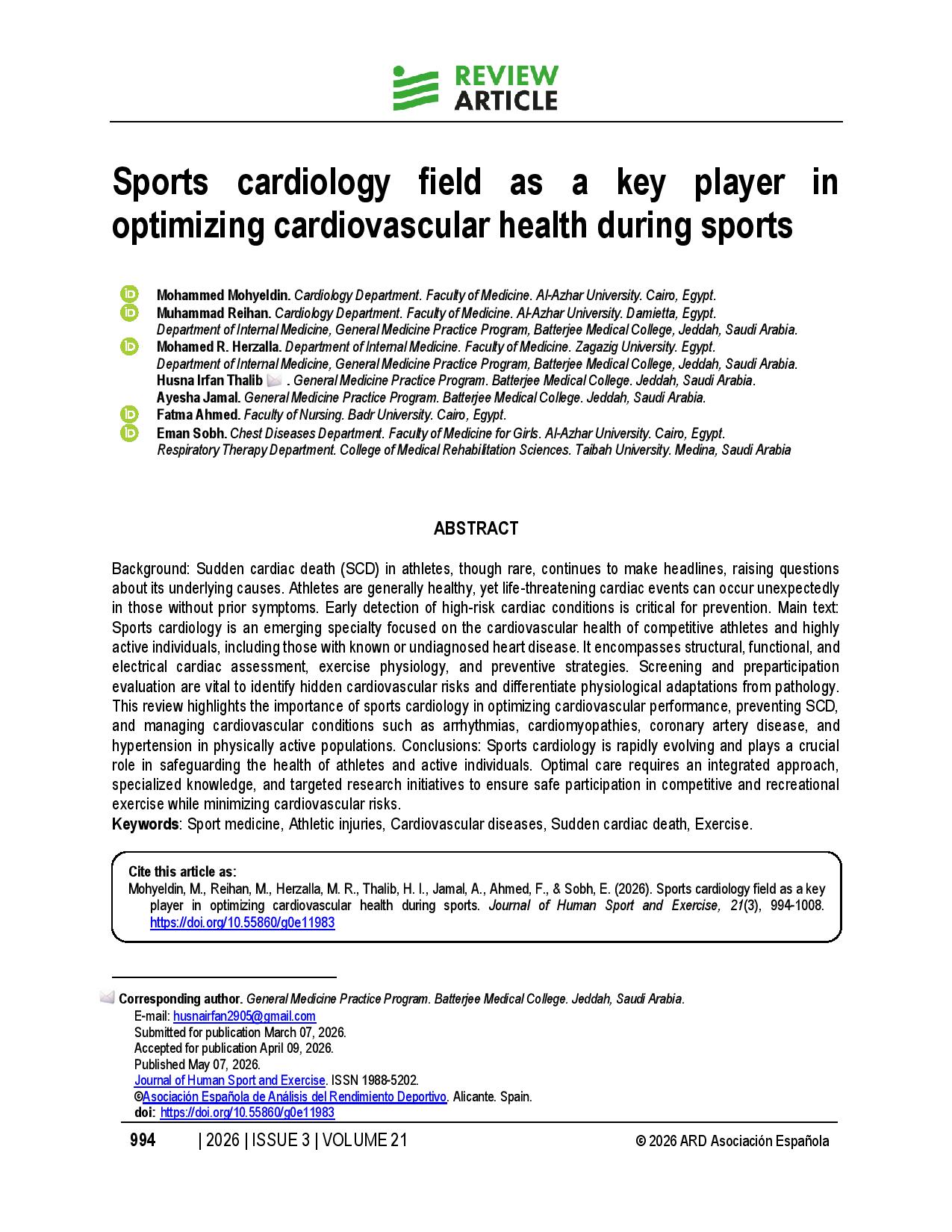 Sports cardiology field as a key player in optimizing cardiovascular health during sports