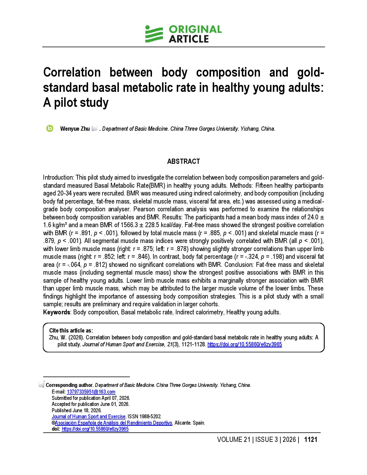 Correlation between body composition and gold-standard basal metabolic rate in healthy young adults: A pilot study