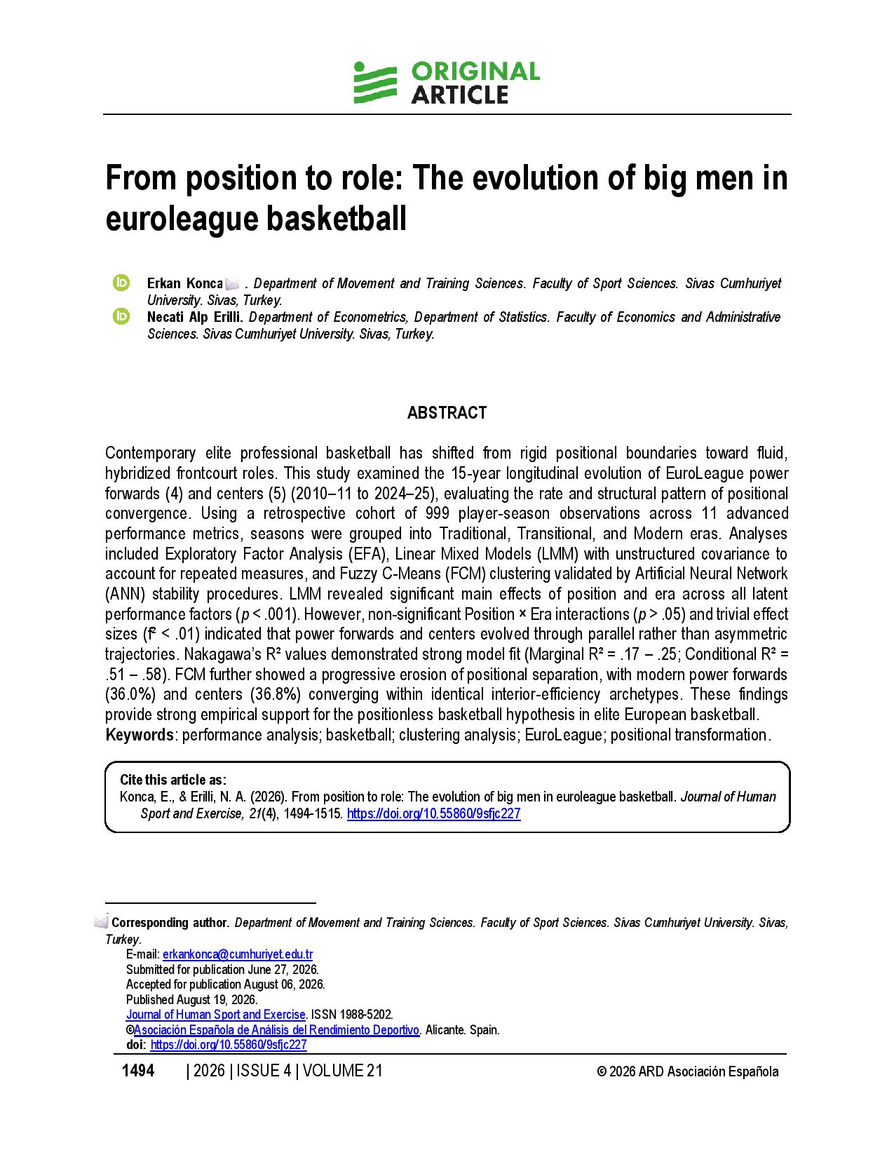 From position to role: The evolution of big men in euroleague basketball