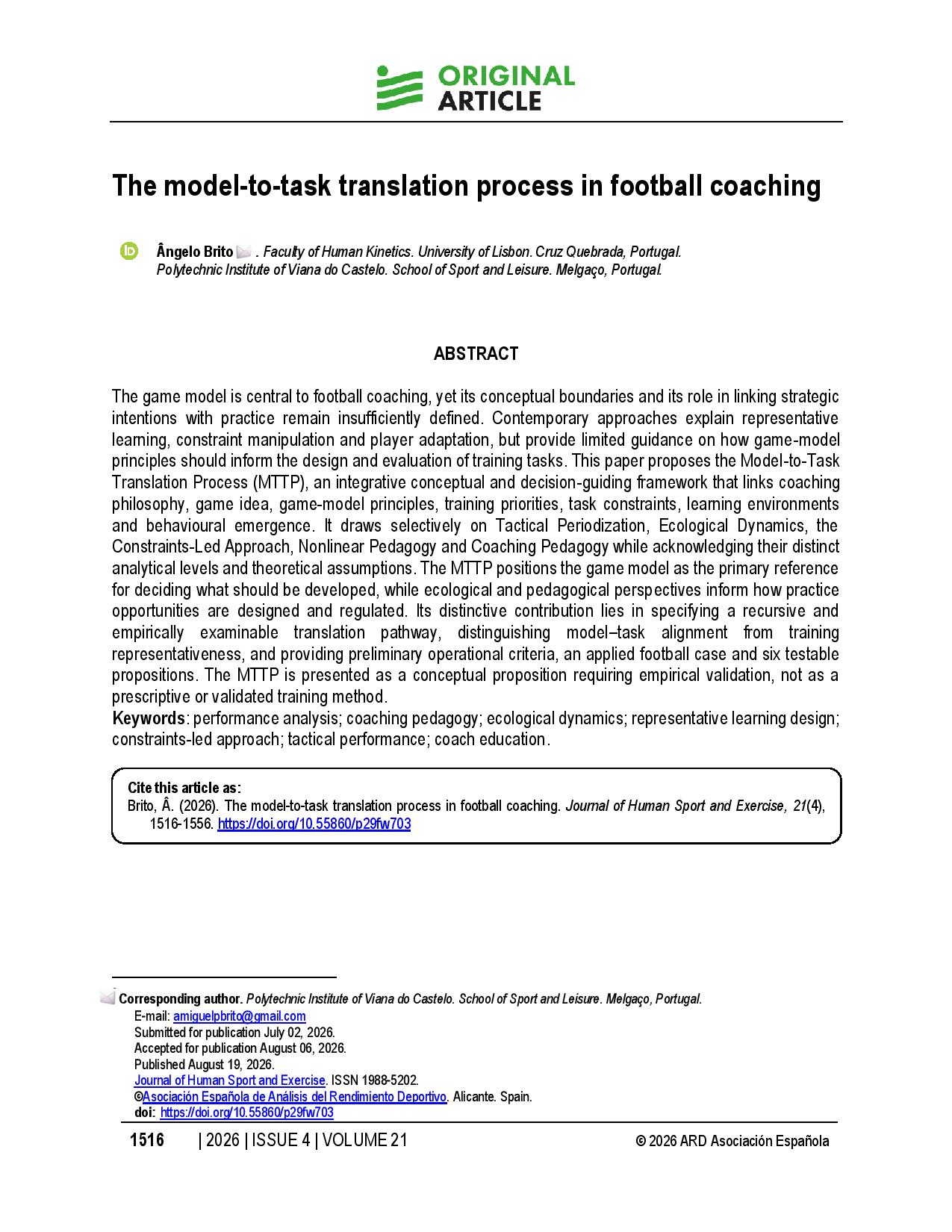 The model-to-task translation process in football coaching