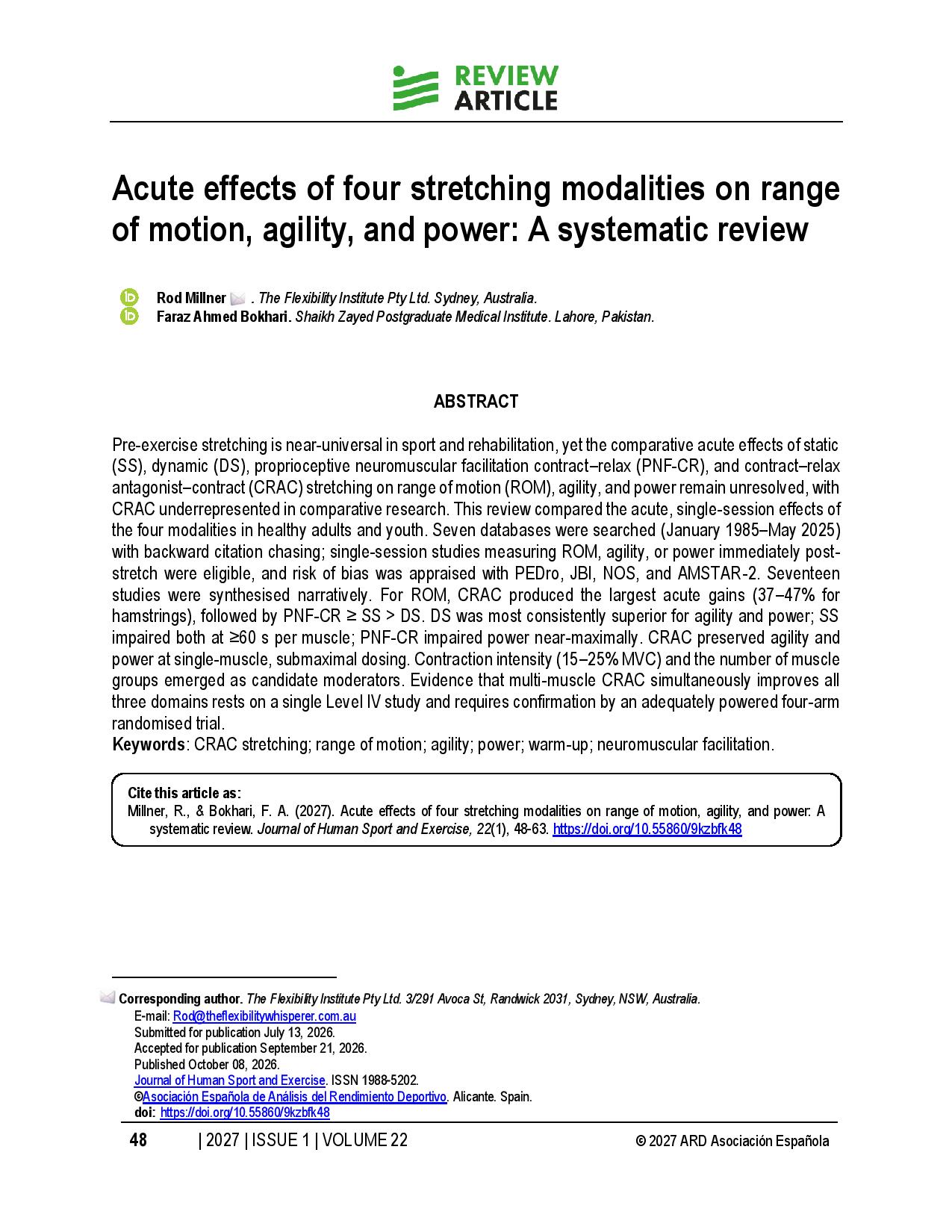 Acute effects of four stretching modalities on range of motion, agility, and power: A systematic review