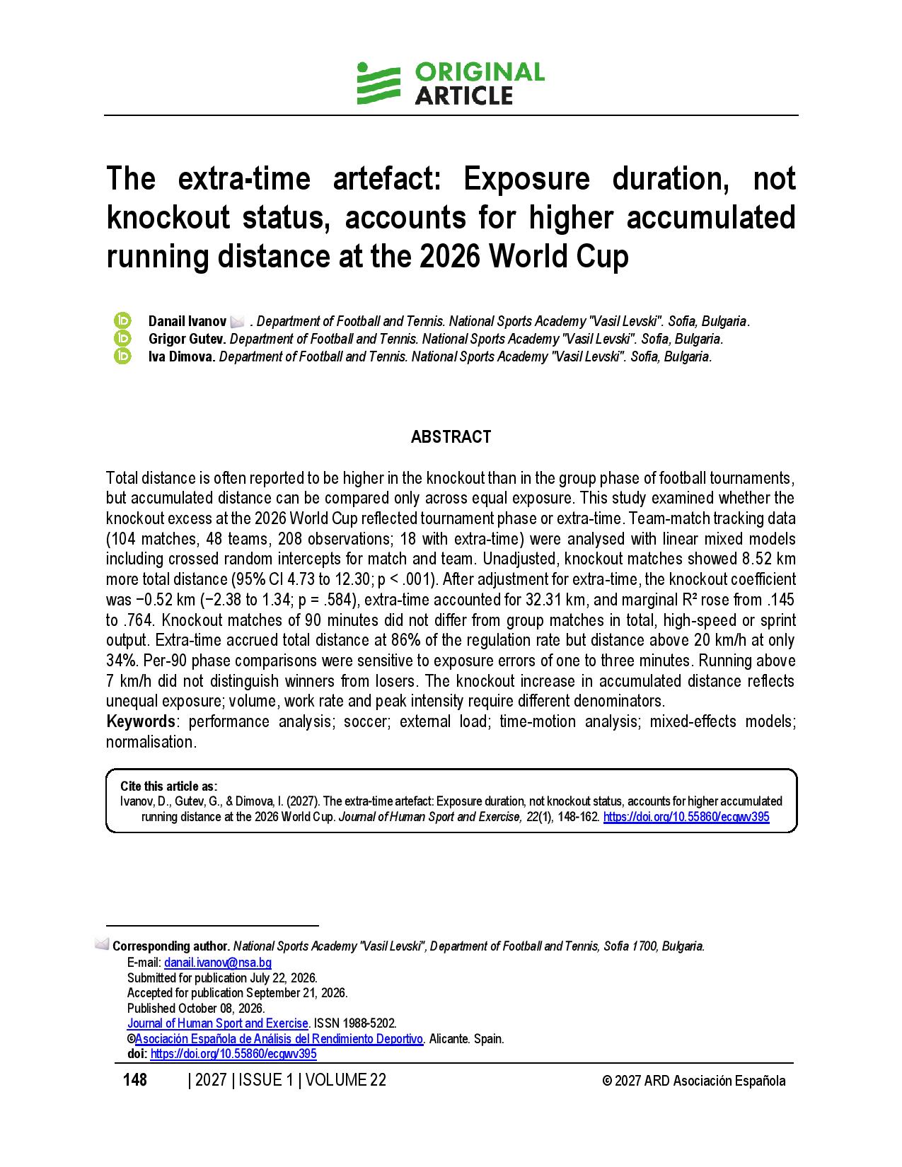 The extra-time artefact: Exposure duration, not knockout status, accounts for higher accumulated running distance at the 2026 World Cup