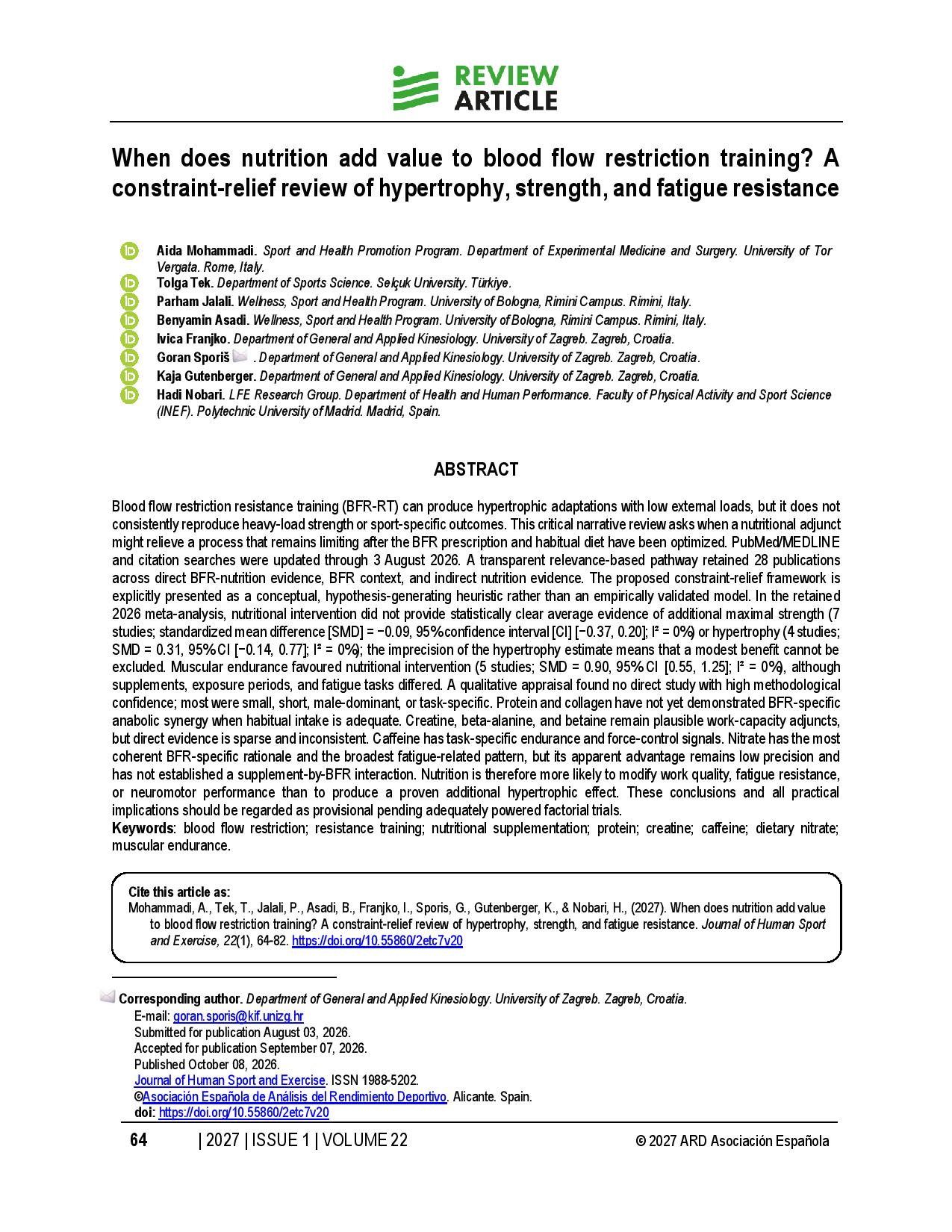 When does nutrition add value to blood flow restriction training? A constraint-relief review of hypertrophy, strength, and fatigue resistance