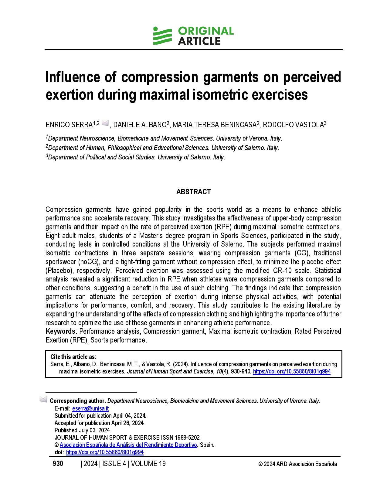 Influence of compression garments on perceived exertion during maximal isometric exercises