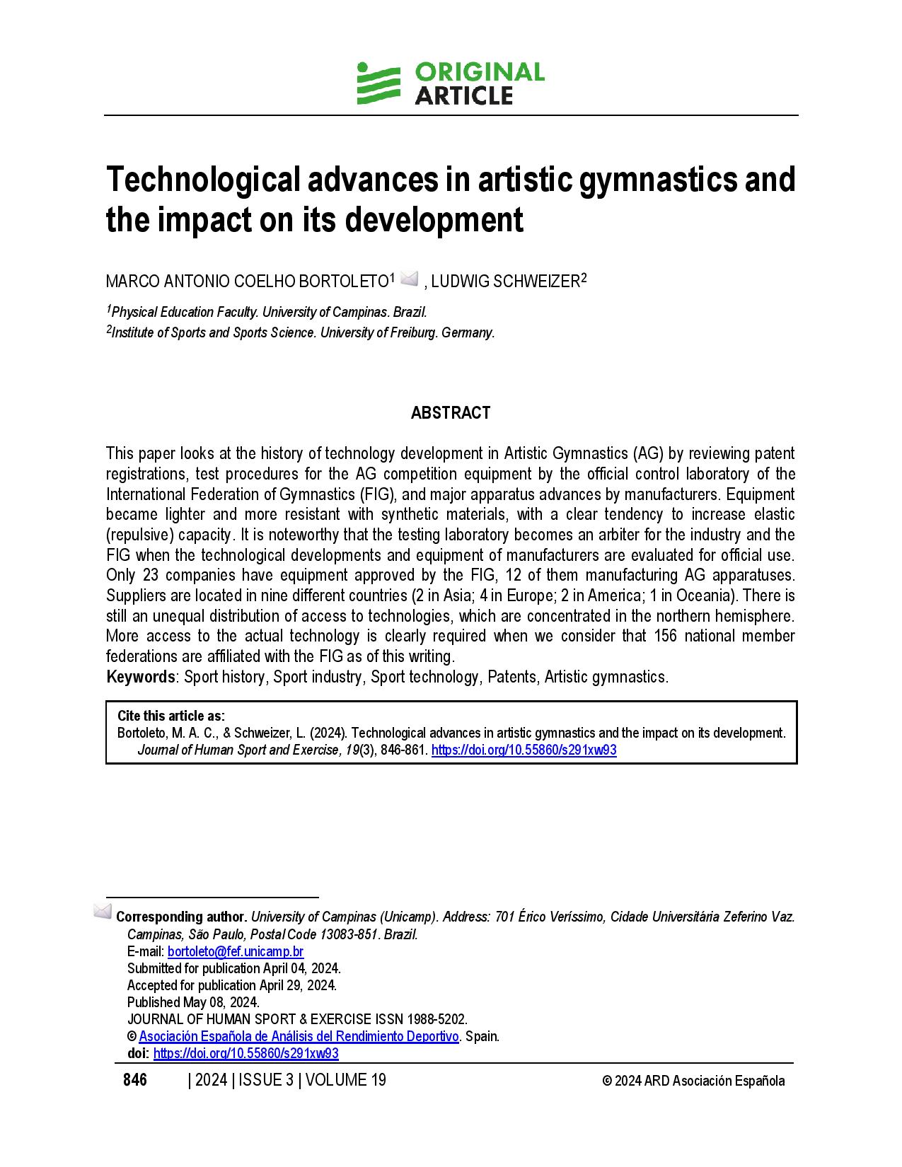 Technological advances in artistic gymnastics and the impact on its development
