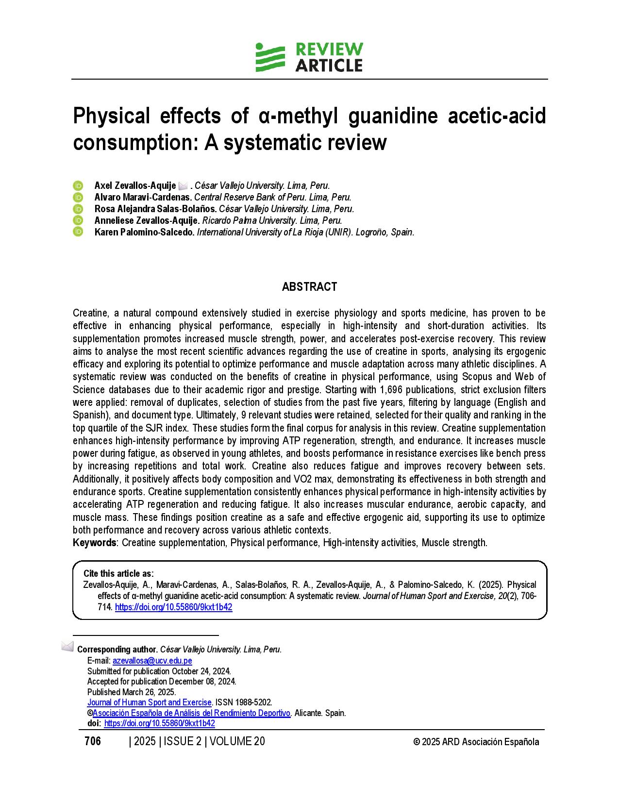 Physical effects of α-methyl guanidine acetic-acid consumption: A systematic review