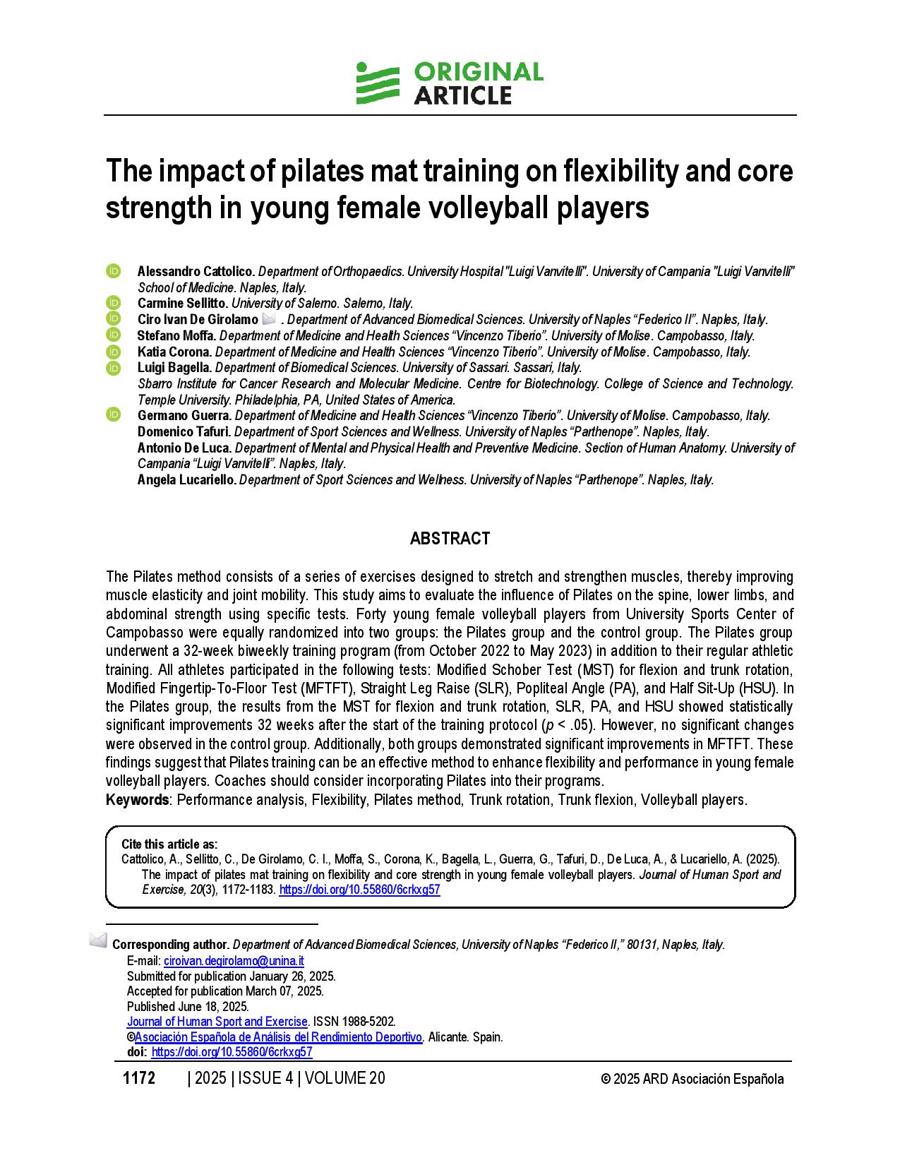 The impact of pilates mat training on flexibility and core strength in young female volleyball players