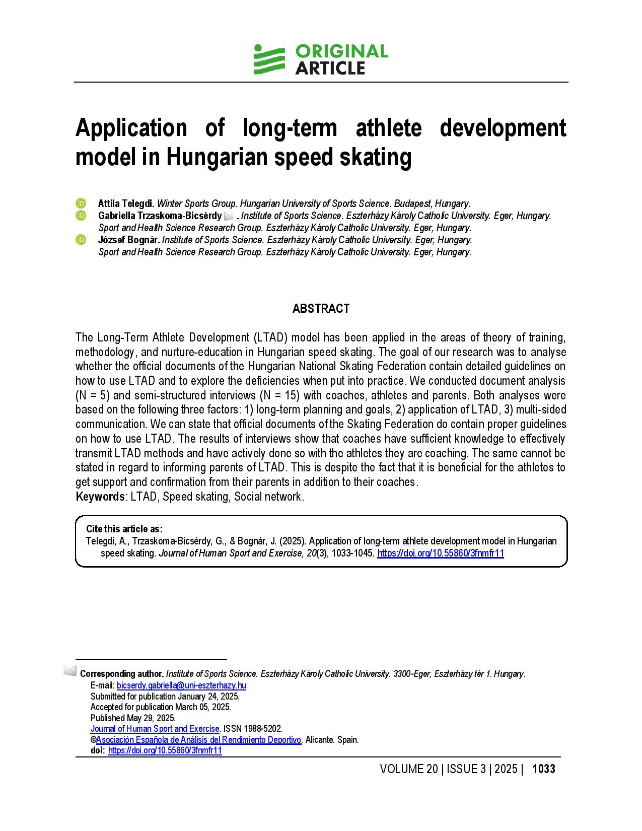 Application of long-term athlete development model in Hungarian speed skating