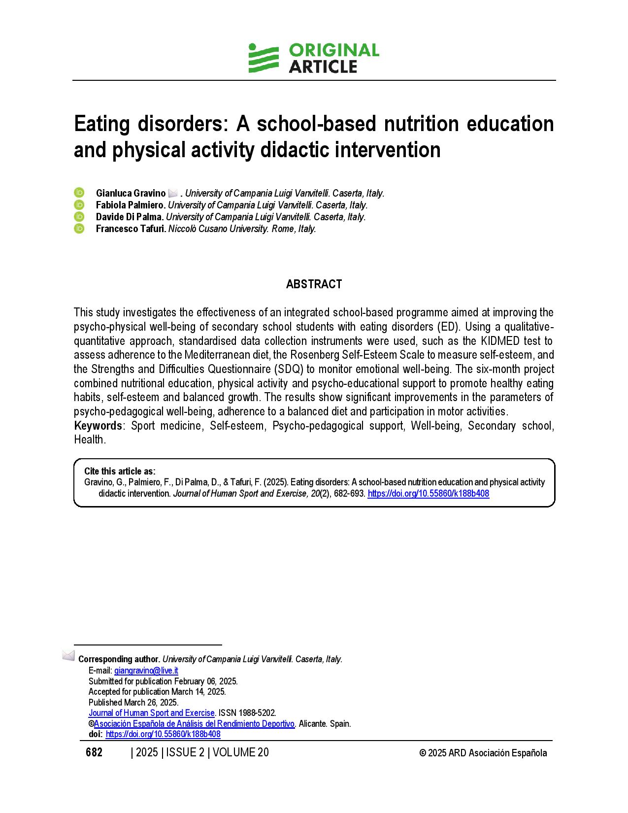 Eating disorders: A school-based nutrition education and physical activity didactic intervention