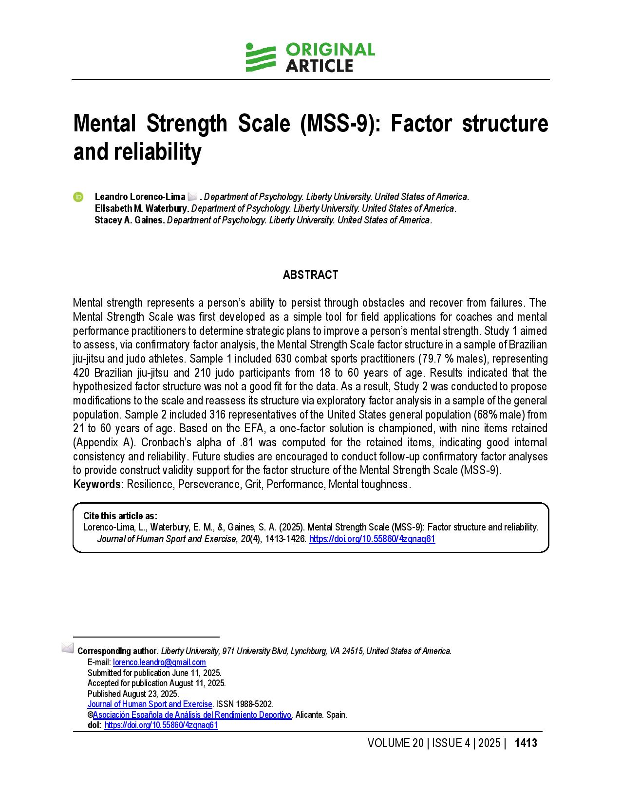 Mental Strength Scale (MSS-9): Factor structure and reliability