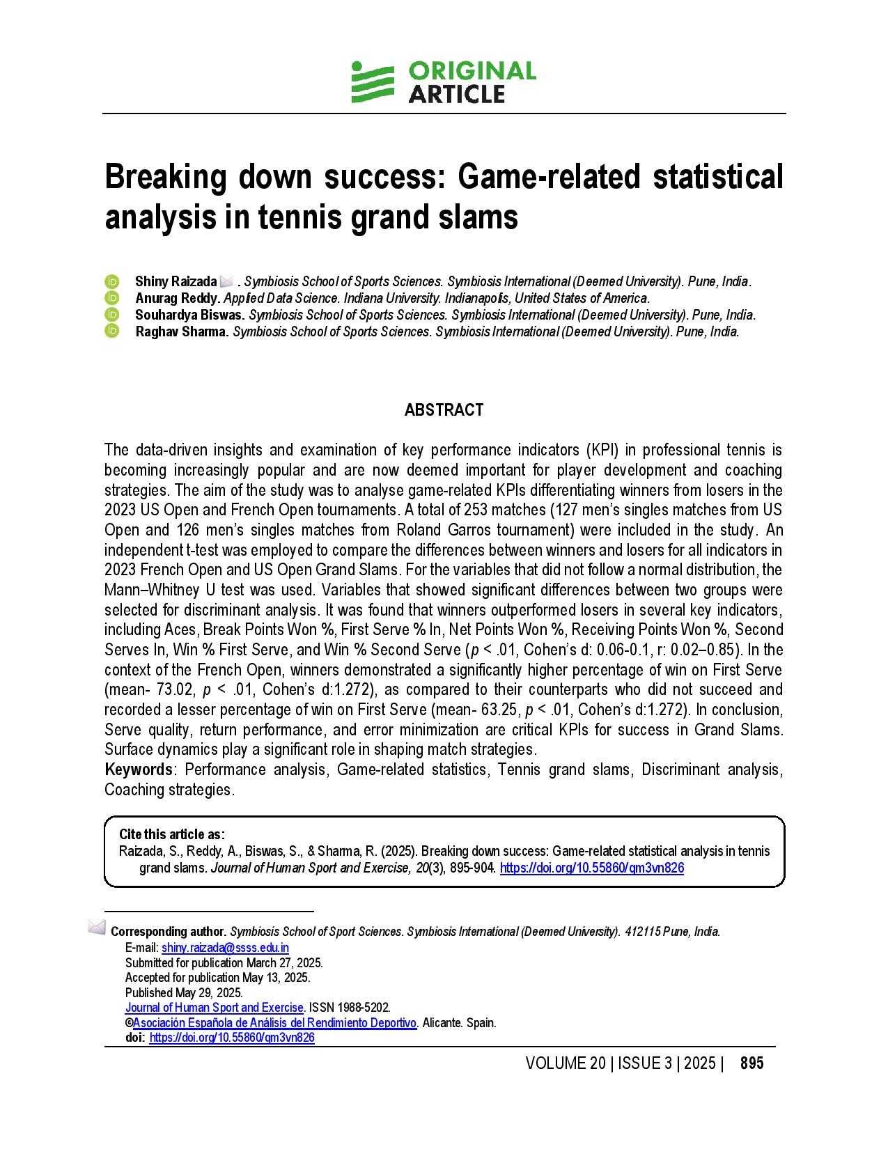 Breaking down success: Game-related statistical analysis in tennis grand slams