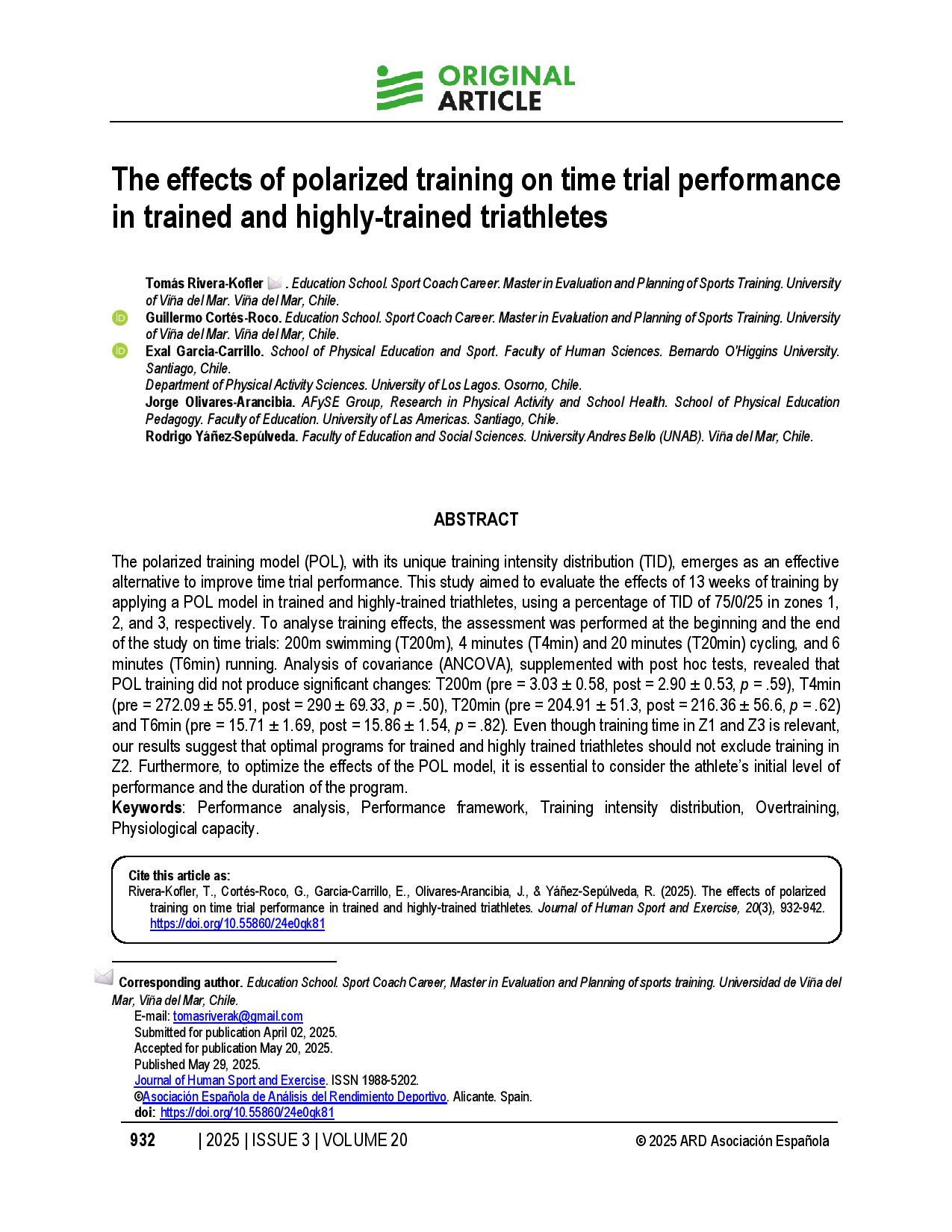 The effects of polarized training on time trial performance in trained and highly-trained triathletes