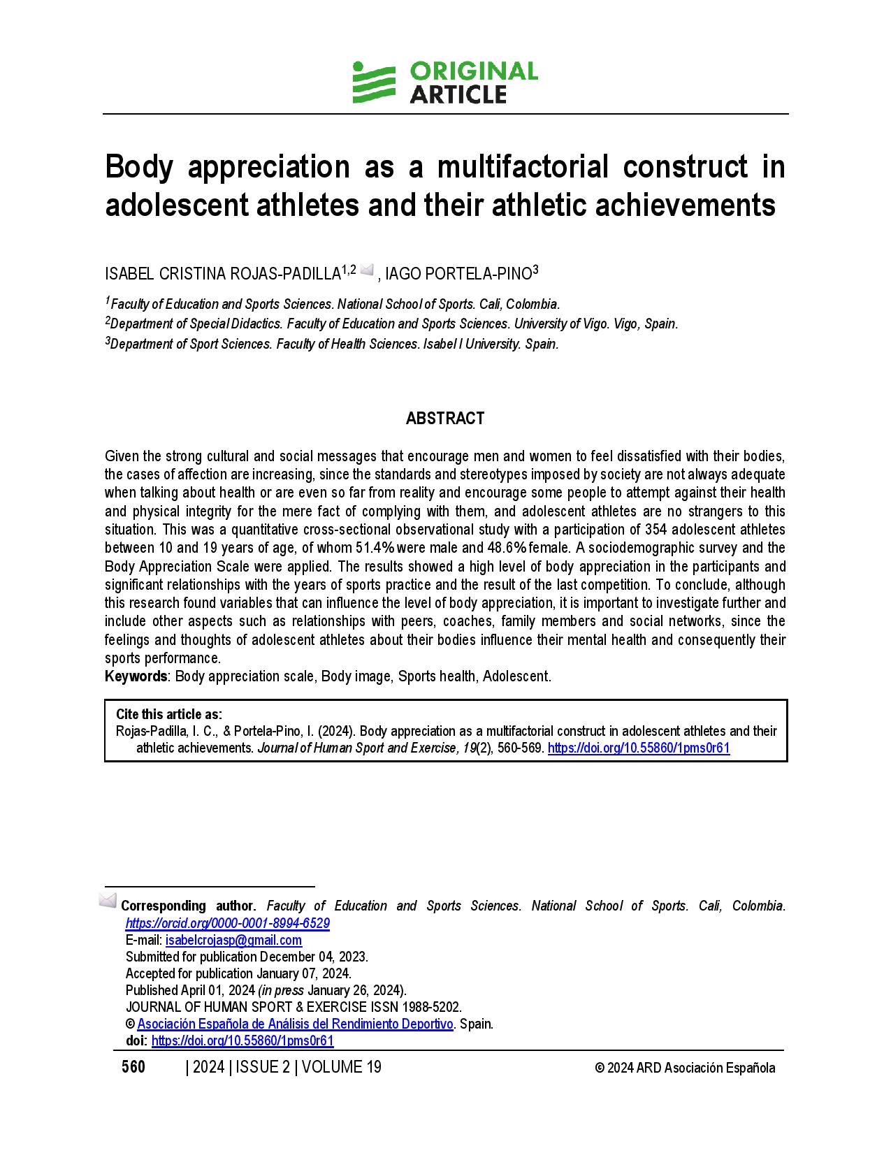 Body appreciation as a multifactorial construct in adolescent athletes and their athletic achievements