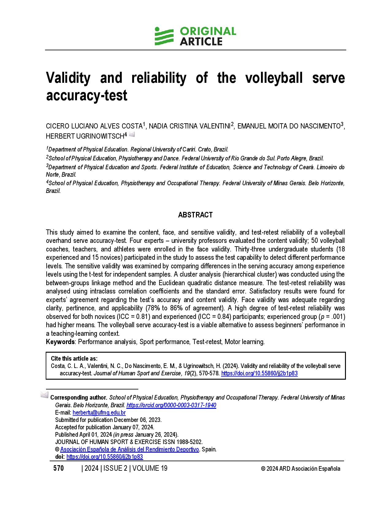 Validity and reliability of the volleyball serve accuracy-test