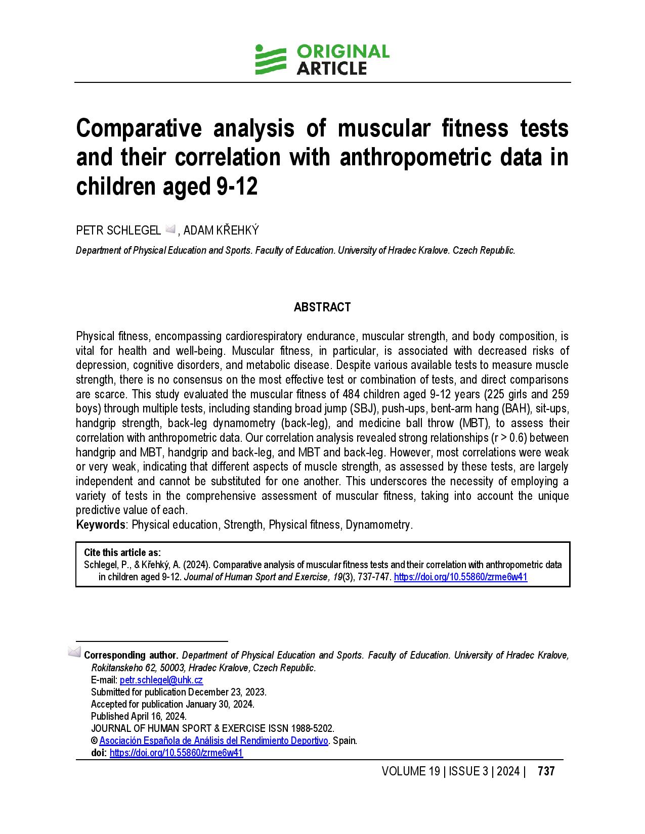 Comparative analysis of muscular fitness tests and their correlation with anthropometric data in children