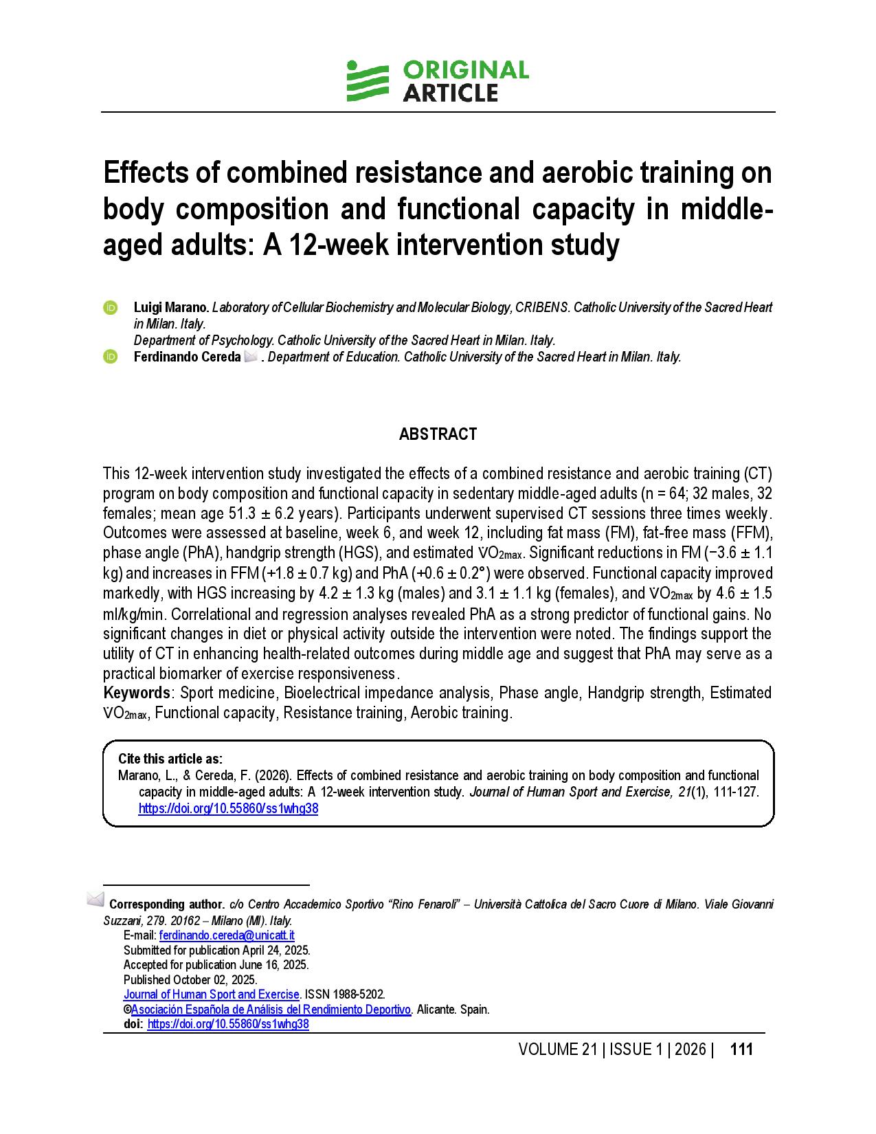 Effects of combined resistance and aerobic training on body composition and functional capacity in middle-aged adults: A 12-week intervention study