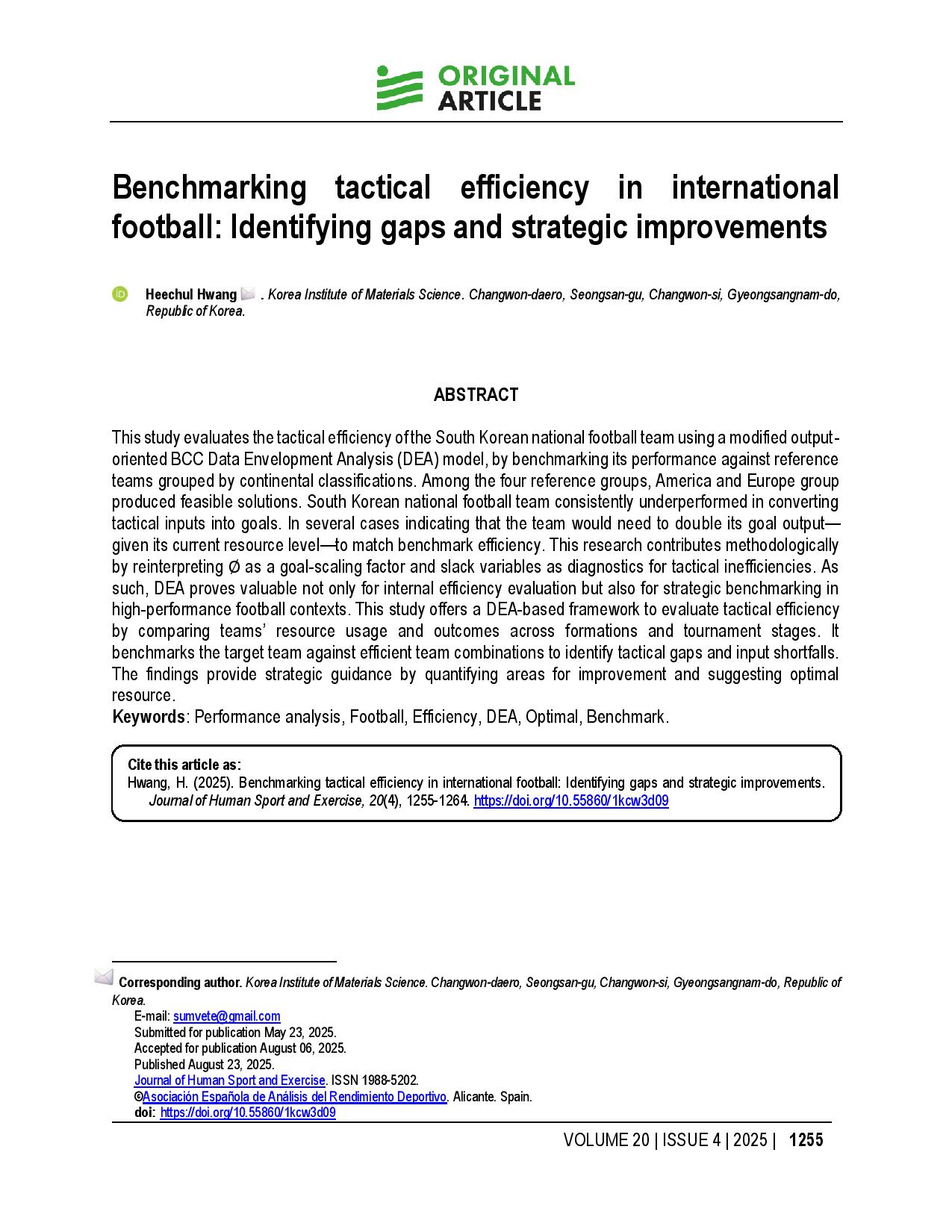 Benchmarking tactical efficiency in international football: Identifying gaps and strategic improvements