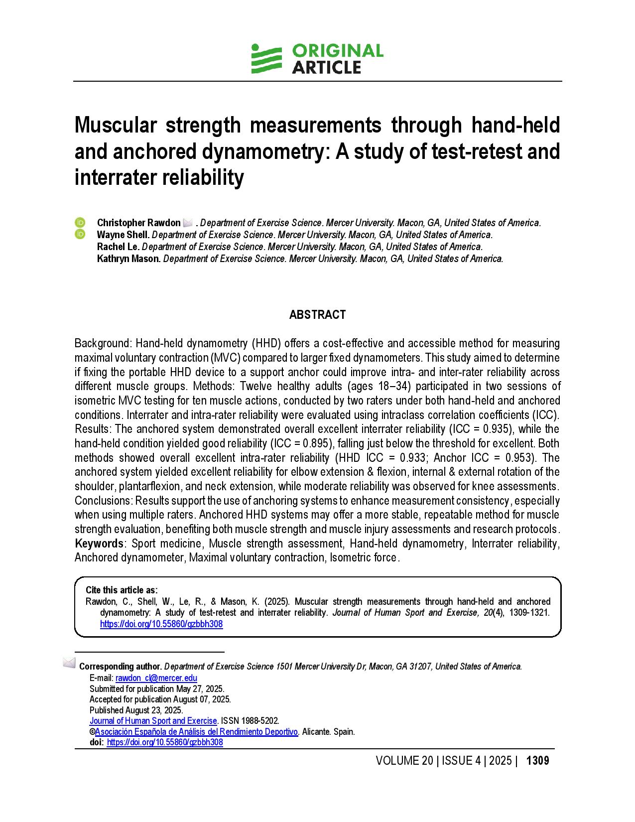 Muscular strength measurements through hand-held and anchored dynamometry: A study of test-retest and interrater reliability