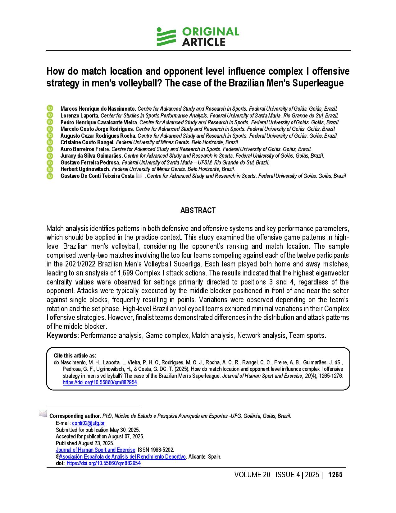 How do match location and opponent level influence complex I offensive strategy in men's volleyball? The case of the Brazilian Men's Superleague