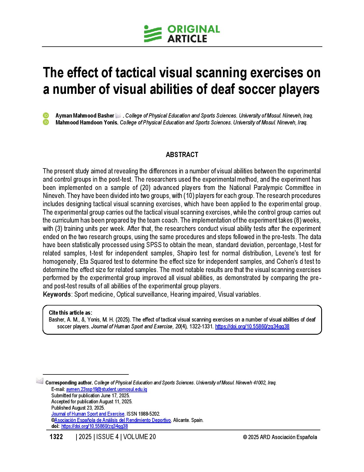 The effect of tactical visual scanning exercises on a number of visual abilities of deaf soccer players