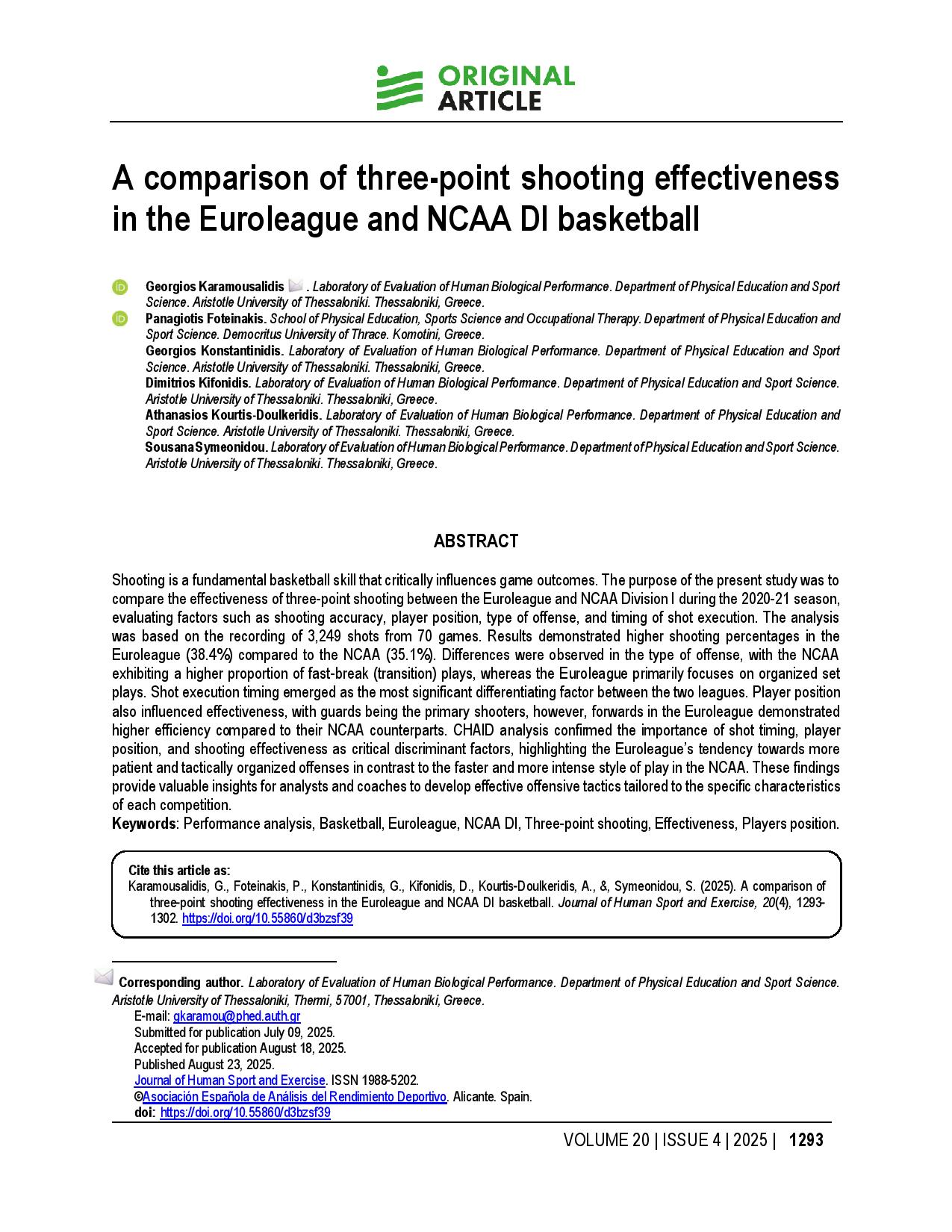 A comparison of three-point shooting effectiveness in the Euroleague and NCAA DI basketball