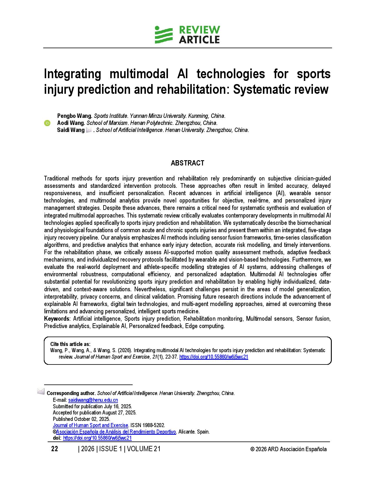 Integrating multimodal AI technologies for sports injury prediction and rehabilitation: Systematic review