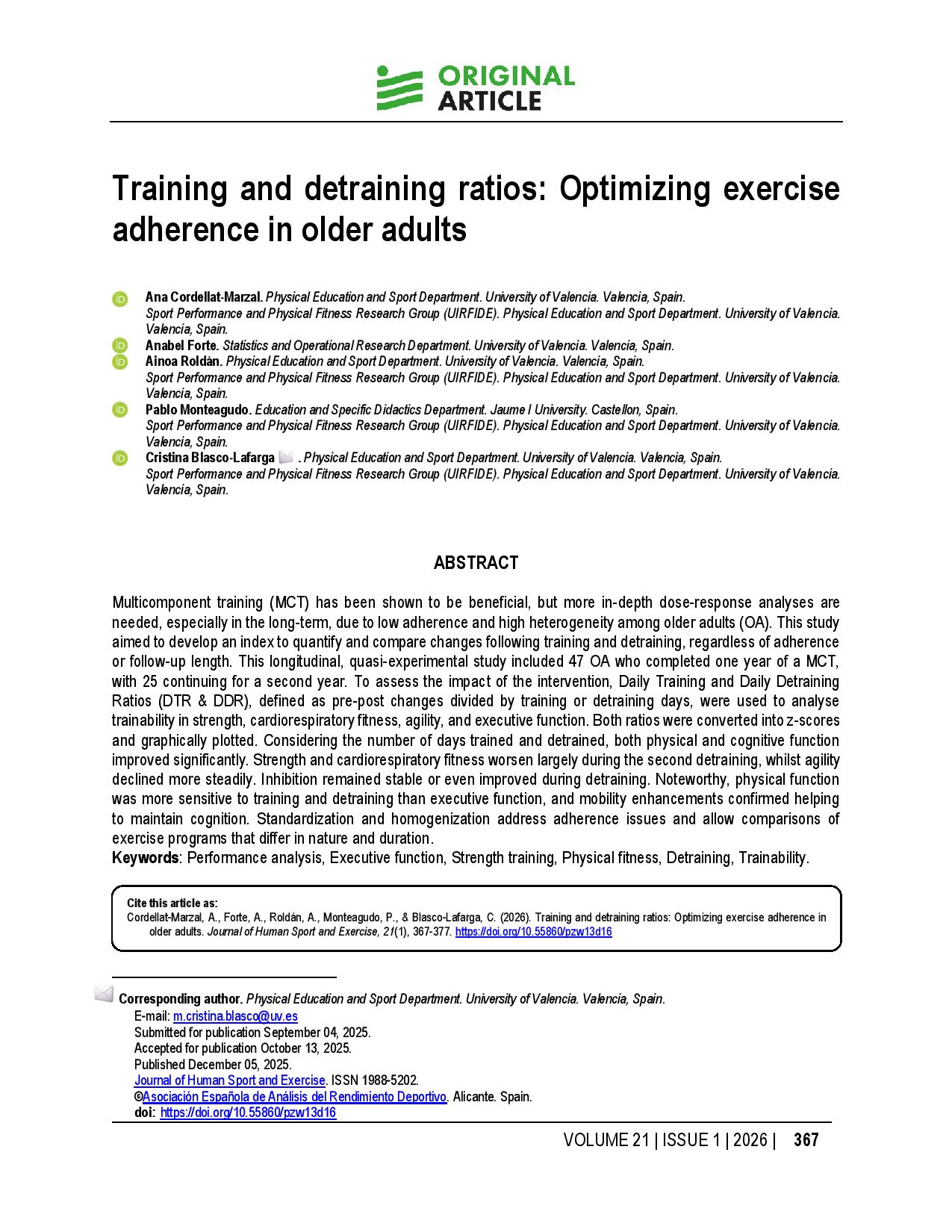 Training and detraining ratios: Optimizing exercise adherence in older adults