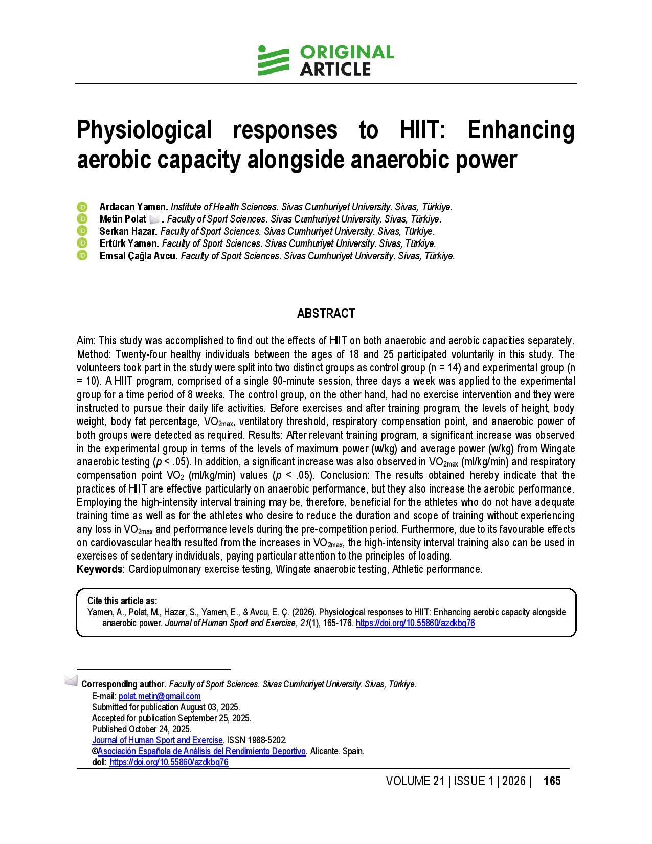 Physiological responses to HIIT: Enhancing aerobic capacity alongside anaerobic power
