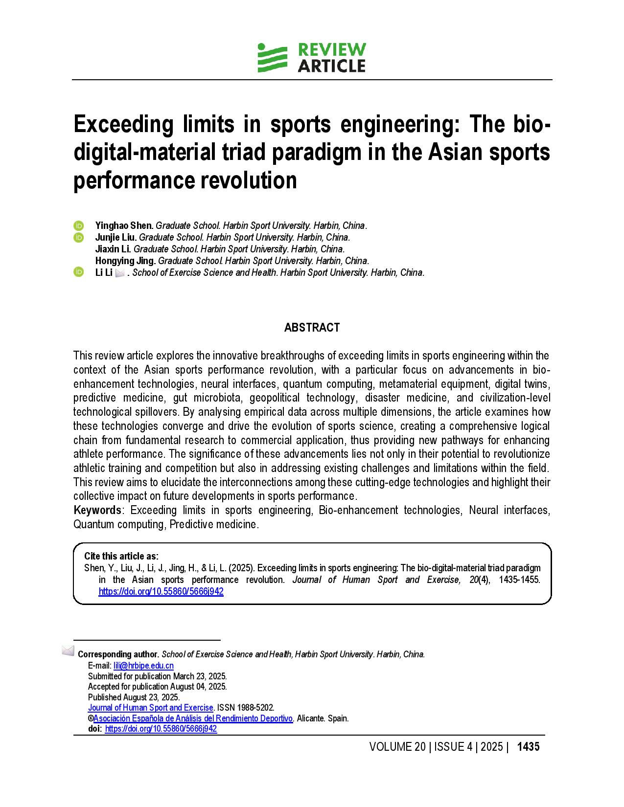 Exceeding limits in sports engineering: The bio-digital-material triad paradigm in the Asian sports performance revolution