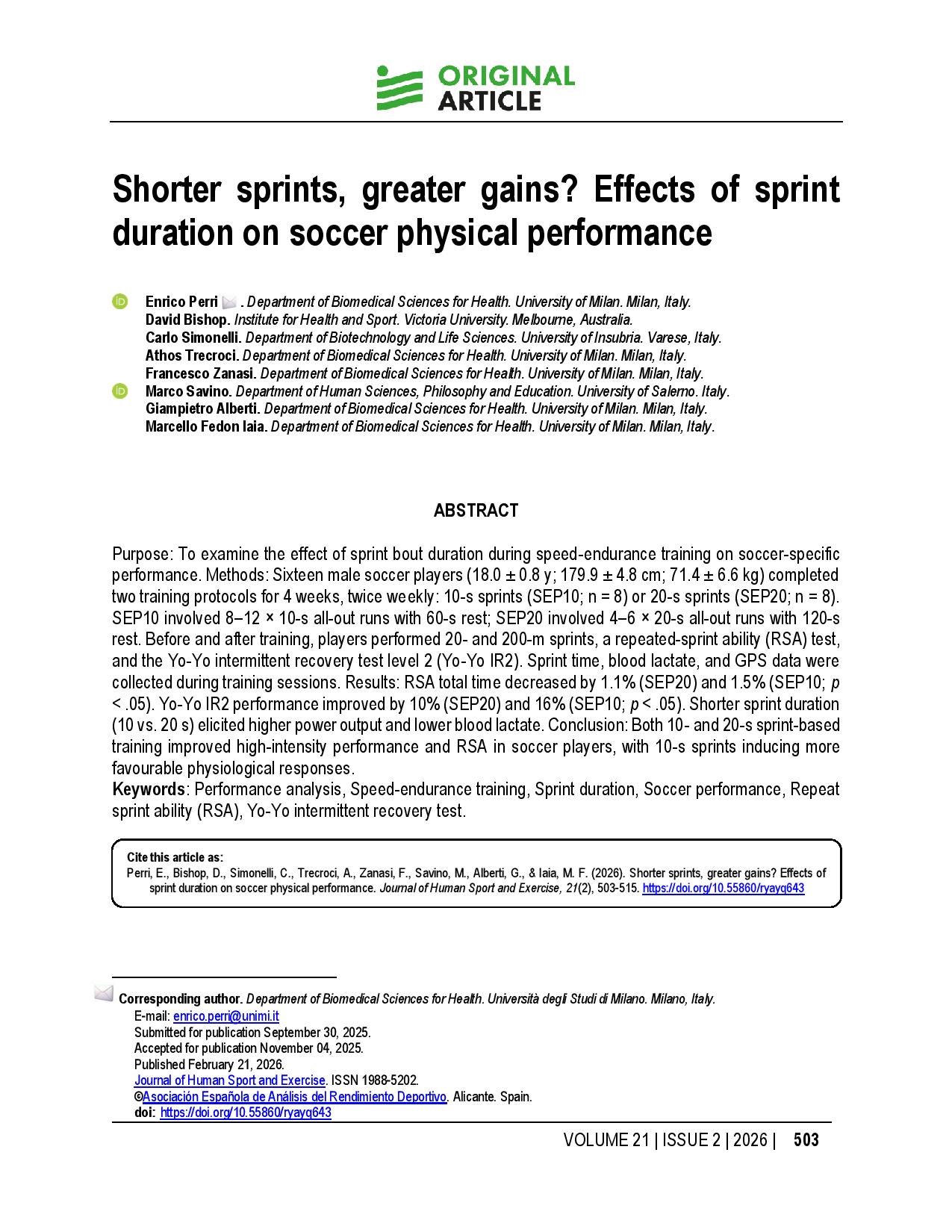 Shorter sprints, greater gains? Effects of sprint duration on soccer physical performance